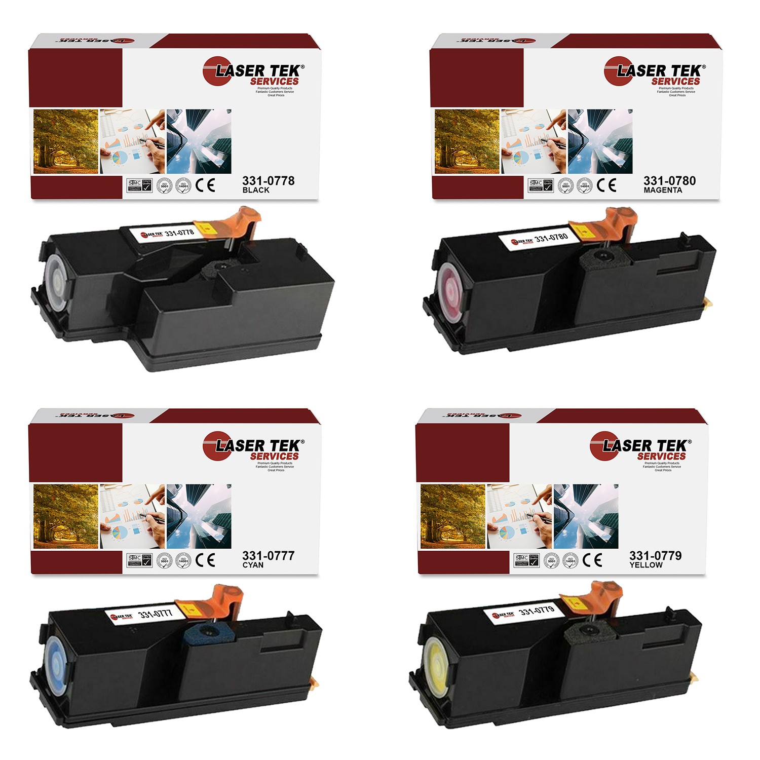 4Pk LTS 1250 B C M Y Compatible for Dell 1250C 1350CNW Toner Cartridge