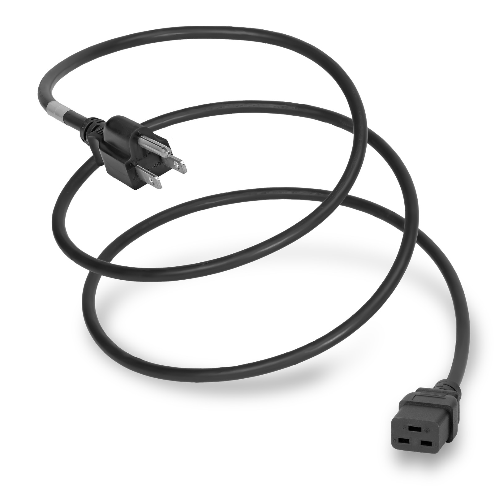 10 Pack of NEMA 5-15P to C19 15A 125V 14/3 SJT Power Cord - Black - 15ft
