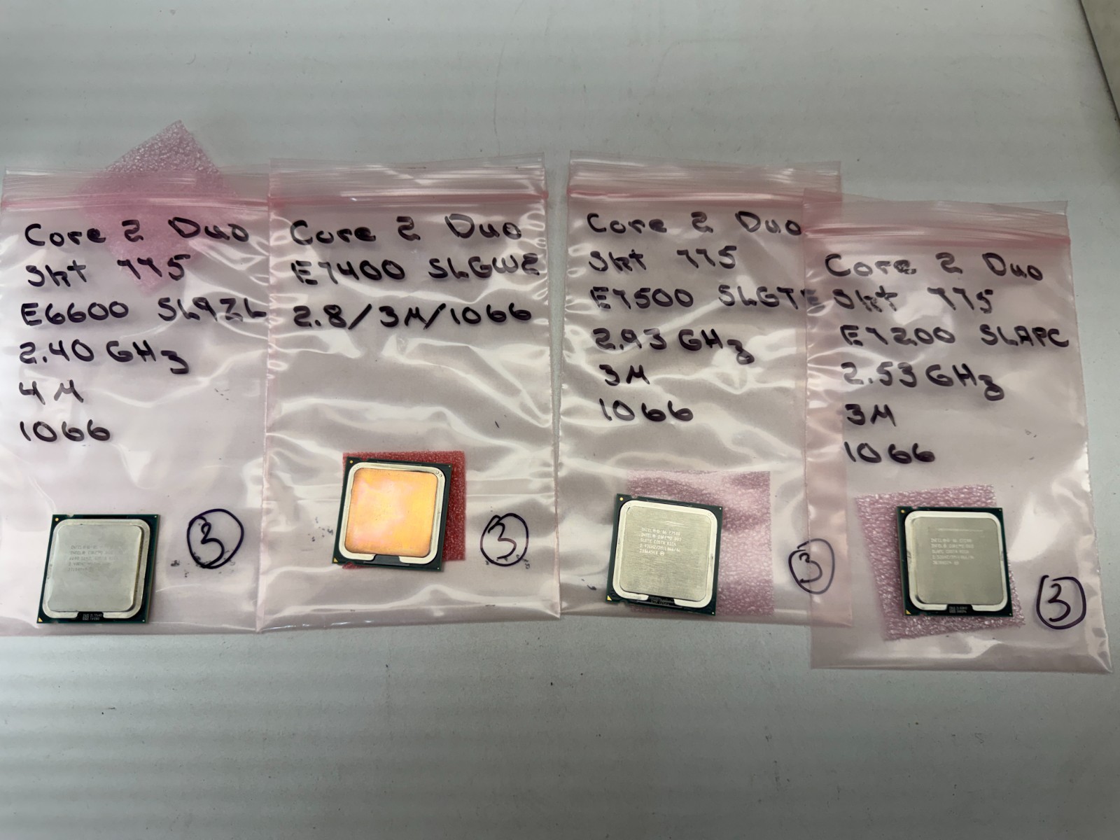 Lot 4 Intel Core 2 Duo LGA775 CPUs E7500 E7400 E7200 E6600 2.4-2.93GHz