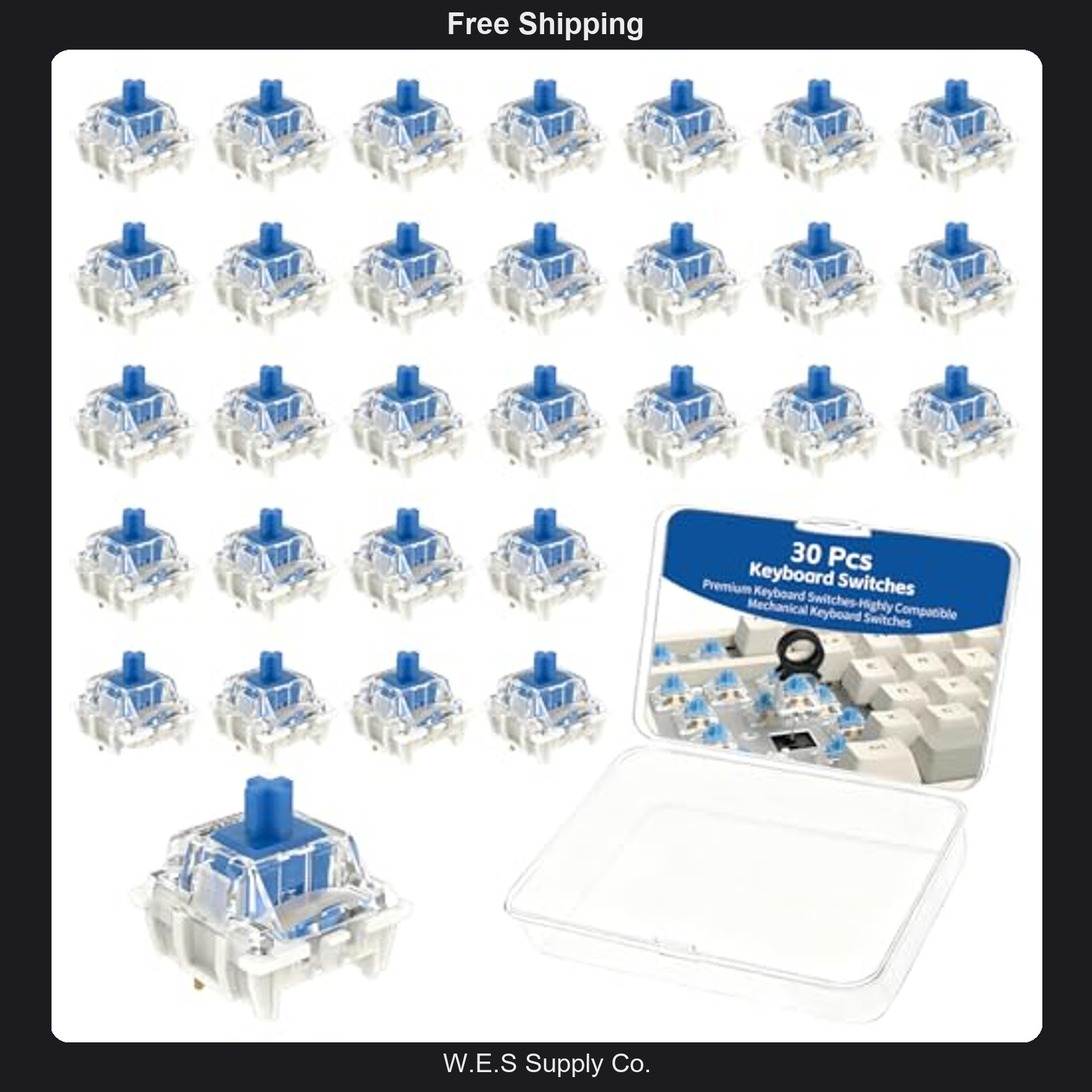 30 Pcs Blue Mechanical Keyboard Switches Dustproof Tactile Clicky Gaming