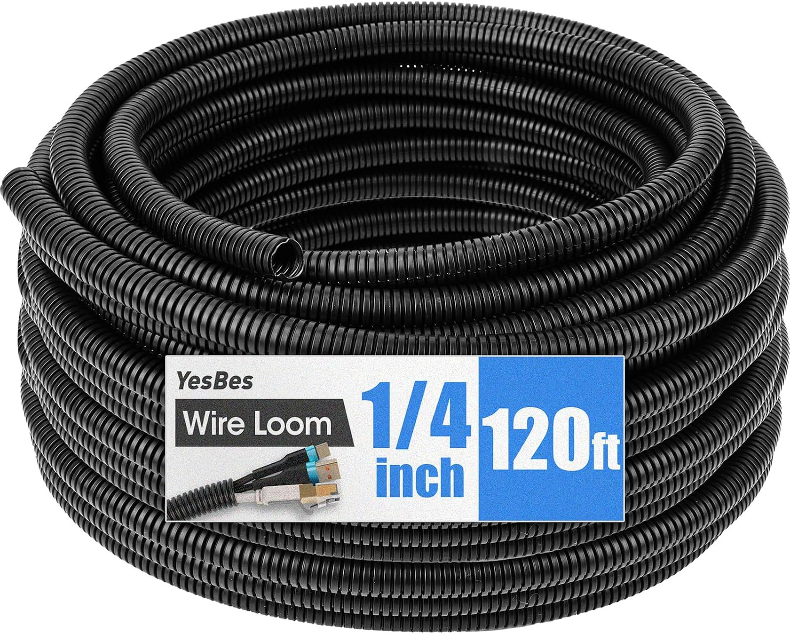 120 FT Wire Loom 1/4 Inch, Split Wire Loom Tubing Conduit, Wire Protector