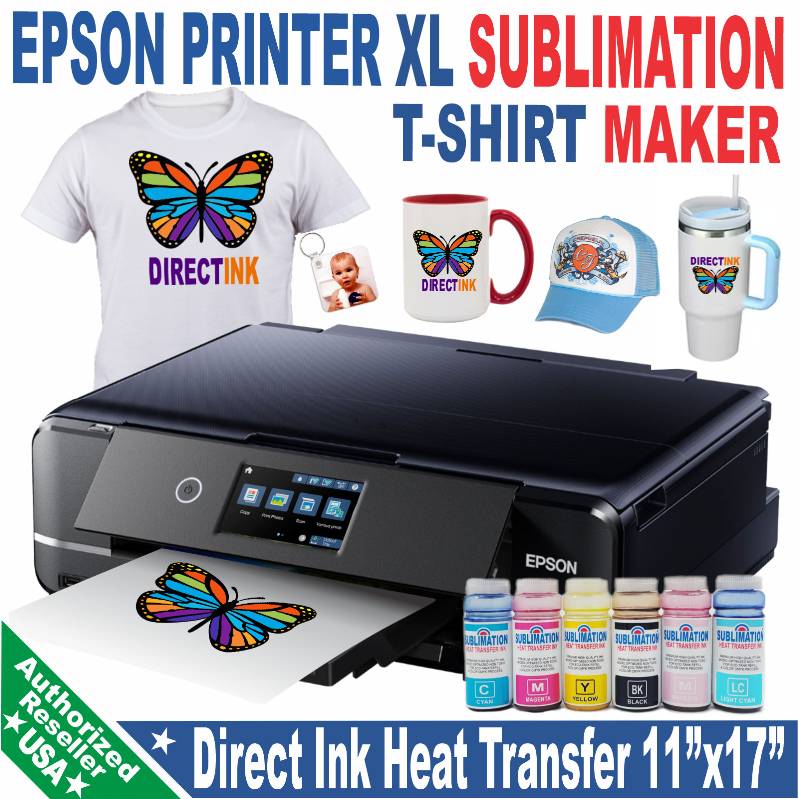 Epson Printer XL with Sublimation ink Heat Transfer Print on T-shirt &Mug Bundle