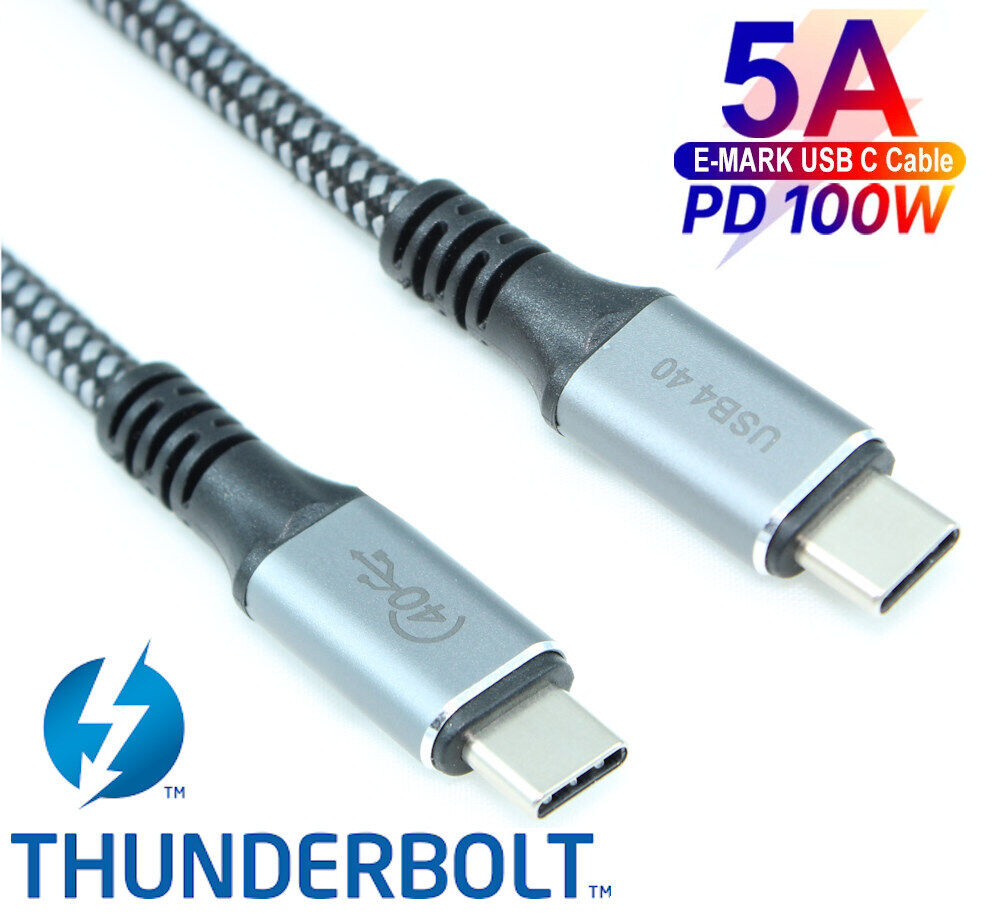 2ft USB4 Type-C Thunderbolt 3 (40Gbps  100W  PD  8K) Braided Cable