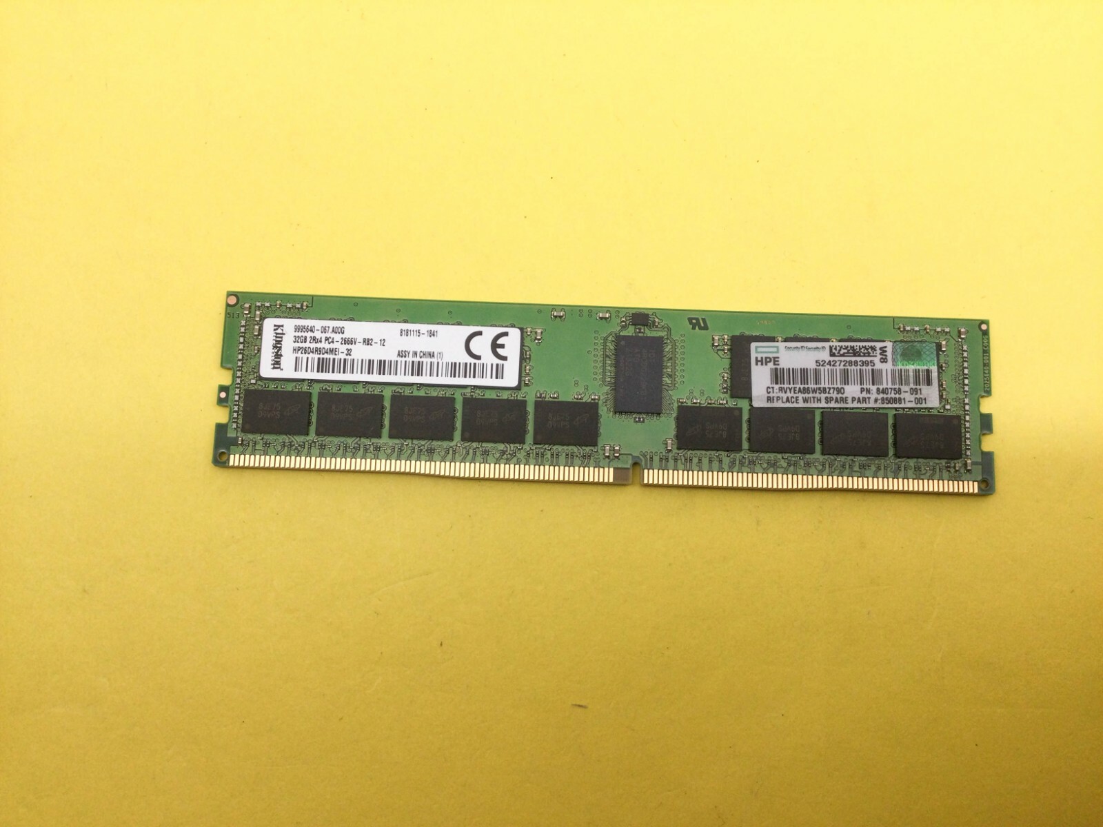 840758-091 HPE 32GB 2RX4 PC4-2666V DDR4 REG Server Memory 850881-001 815100-B21