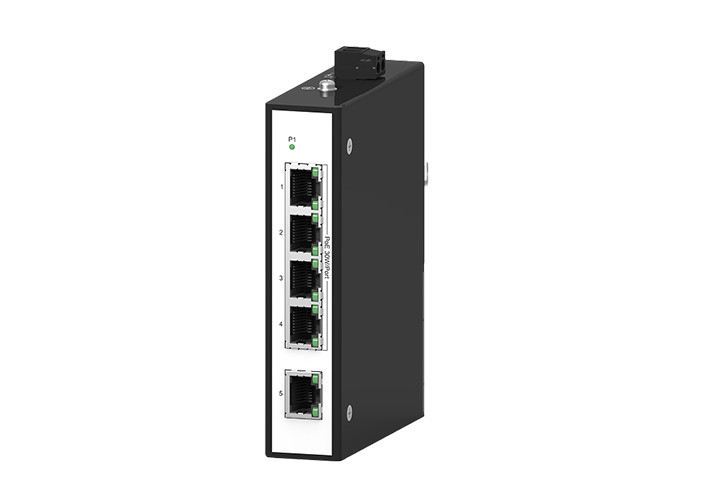 5-Port Industrial Fast Ethernet Switch with 4 PoE Ports, DIN Rail, 48V DC
