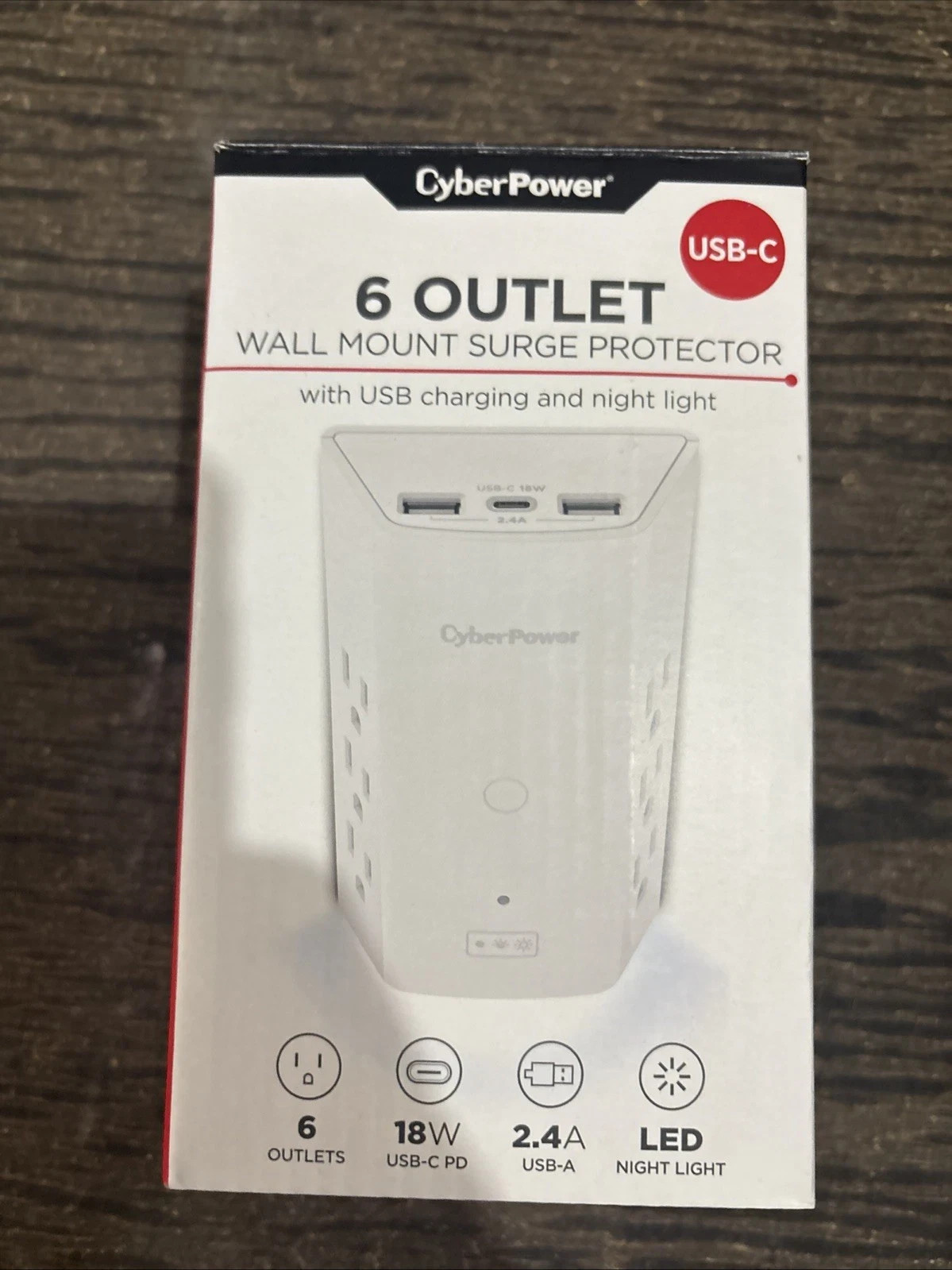 CyberPower P6WUCL 6-Outlet Wall Mount Surge Protector with USB and Night Light,