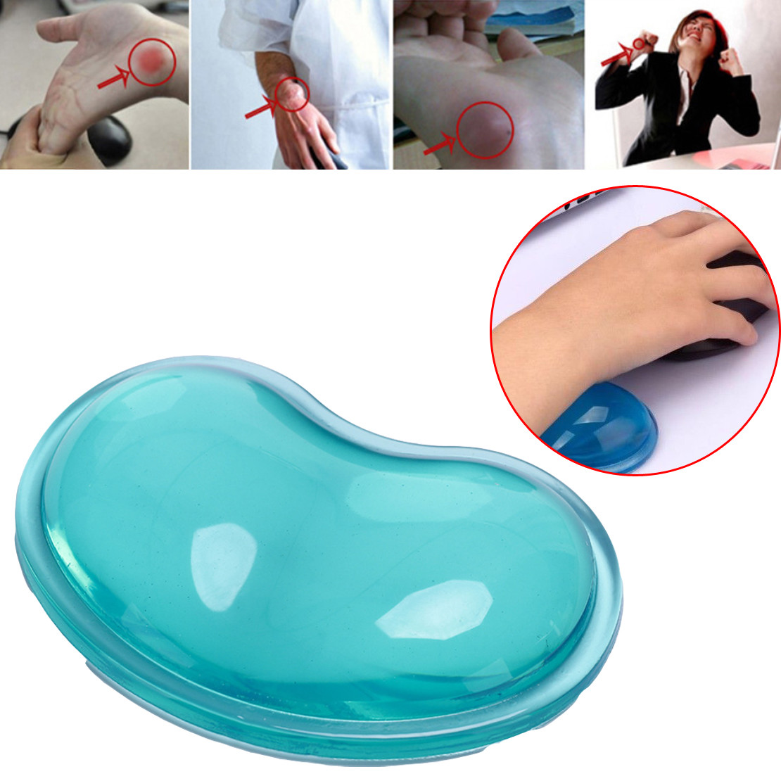 Green Gel Wrist Wavy Mouse Pad Wrist Rest Support for Desktop Laptop PC Computer