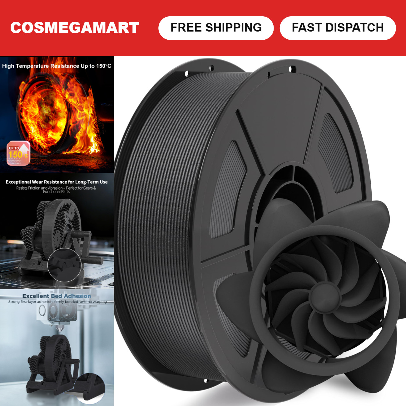 1.75mm Carbon Fiber Nylon Filament, Matte Black, 1kg Spool for 3D Printing