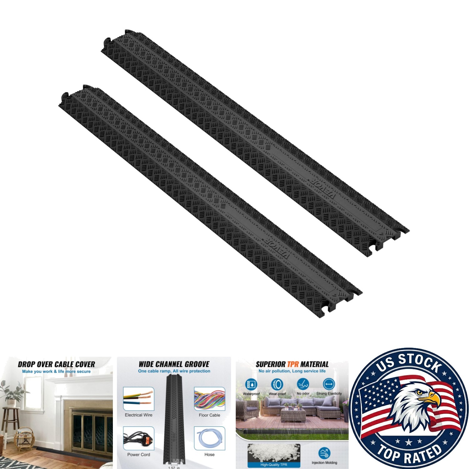 2-Pack Heavy Duty Cable Cover Ramp - 2,000 lbs Load Capacity Protection