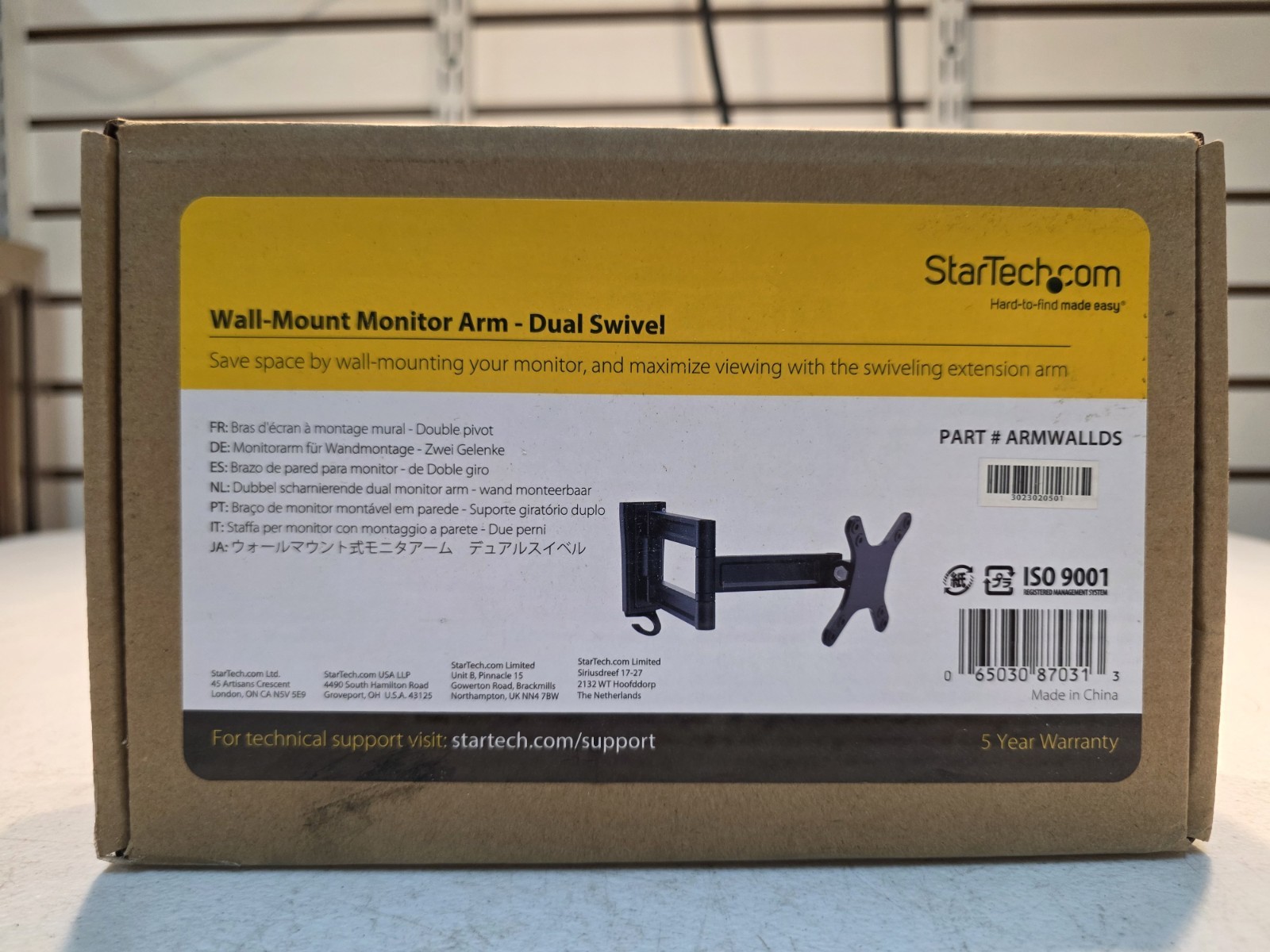 StarTech Wall Mount Monitor Arm Dual Swivel Supports 13'' to 34'' P/N ARMWALLSDS