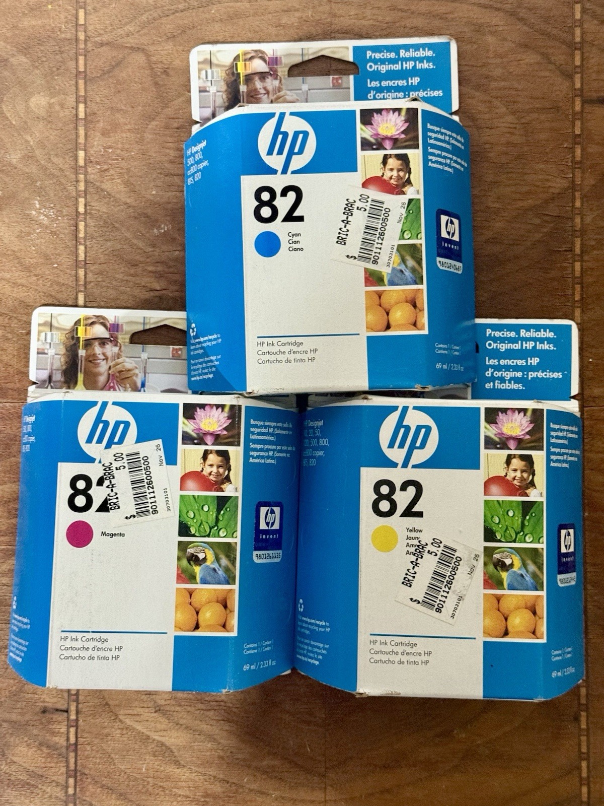 OEM Genuine HP 82 CMY  C4911A C4912A C4913A SEALED BOX. EXP 8/2010