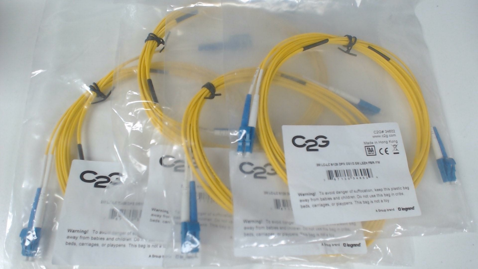 Lot of 4: 3m LC LC 9/125 Duplex Singlemode Fiber Optic Cable