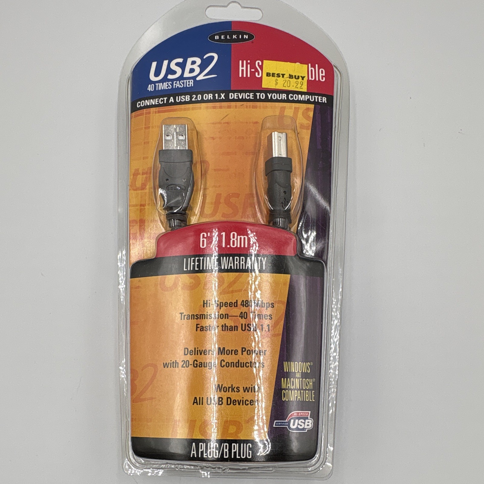 Belkin USB 2.0 Hi-Speed USB-A to USB-B 6 ft Black Gold Plated F3U133-06