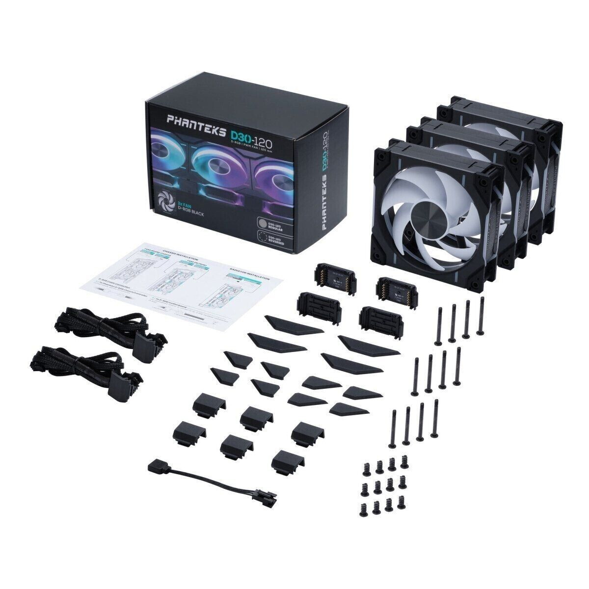 Phanteks D30 BLACK/White Reversed Fan - 3-pack - D30-120 D-RGB 12CM