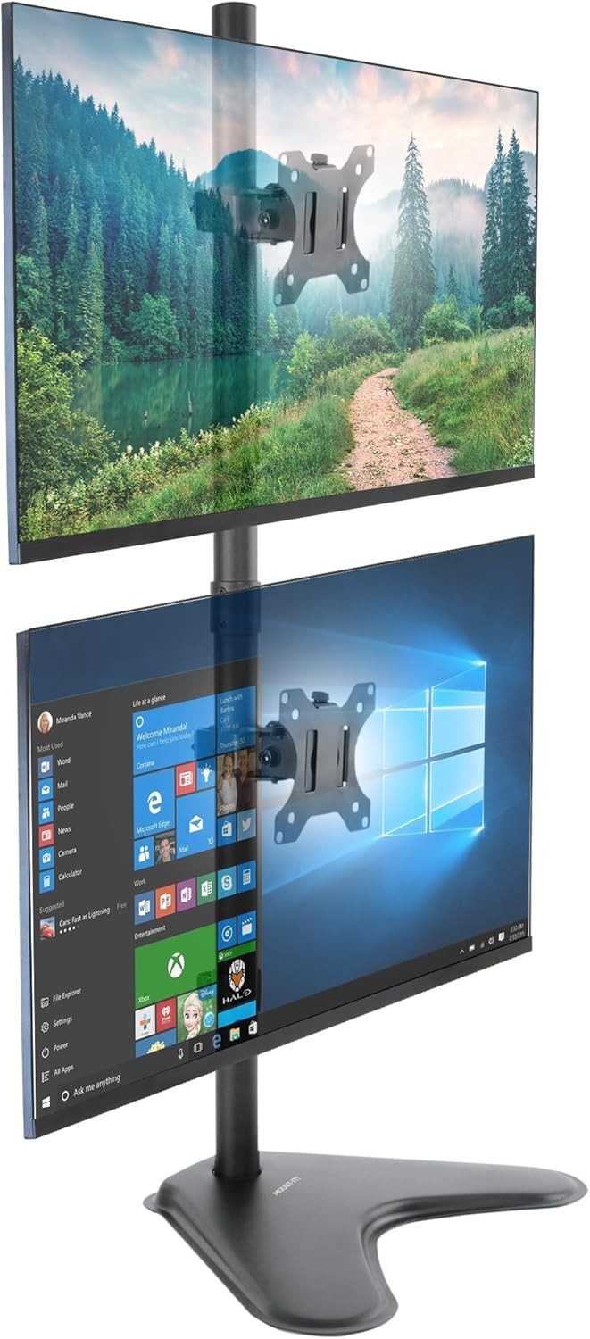 Mount-It Vertical Dual Monitor Stand Stacked Desk Mount Fits Two 13–32 Inch