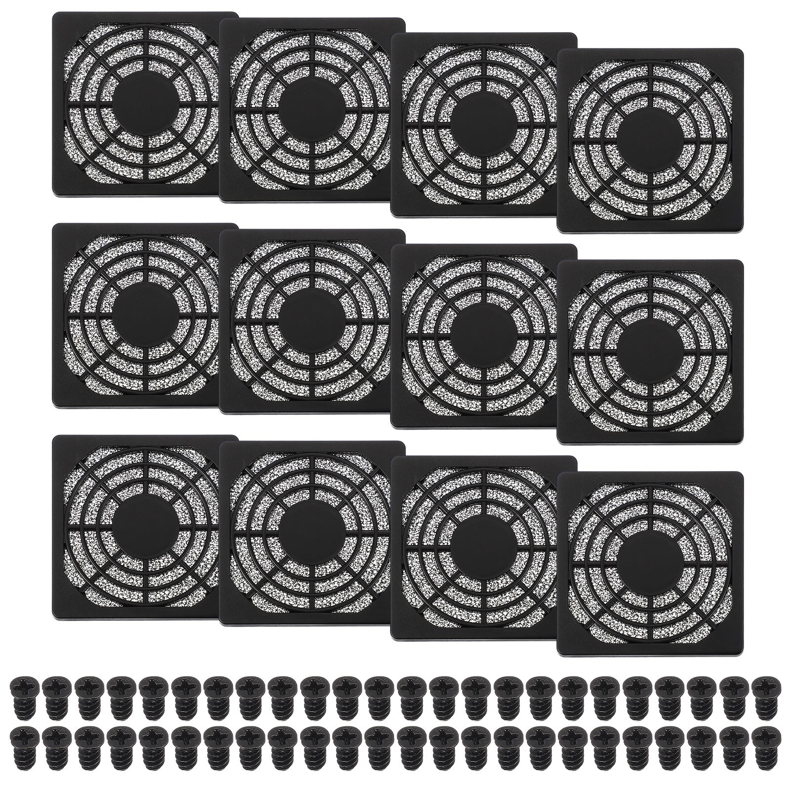 12Pcs 60mm Fan Filter Grill Plastic Ventilation Grill Cover with Screws Black]