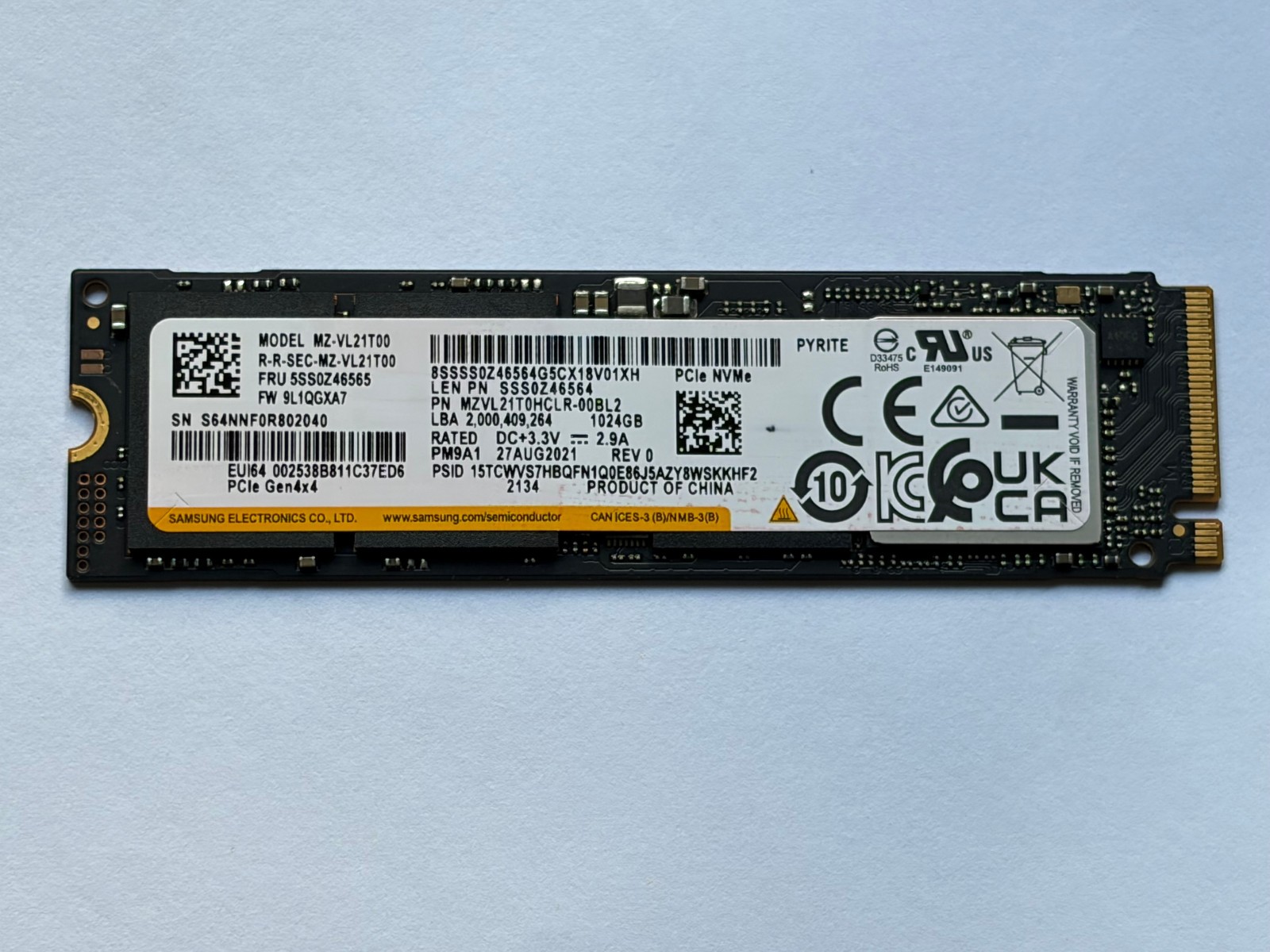 Samsung PM9A1 MZVL21T00 1024GB NVMe M.2 2280 PCIe4.0 SSD Updated version 980 Pro