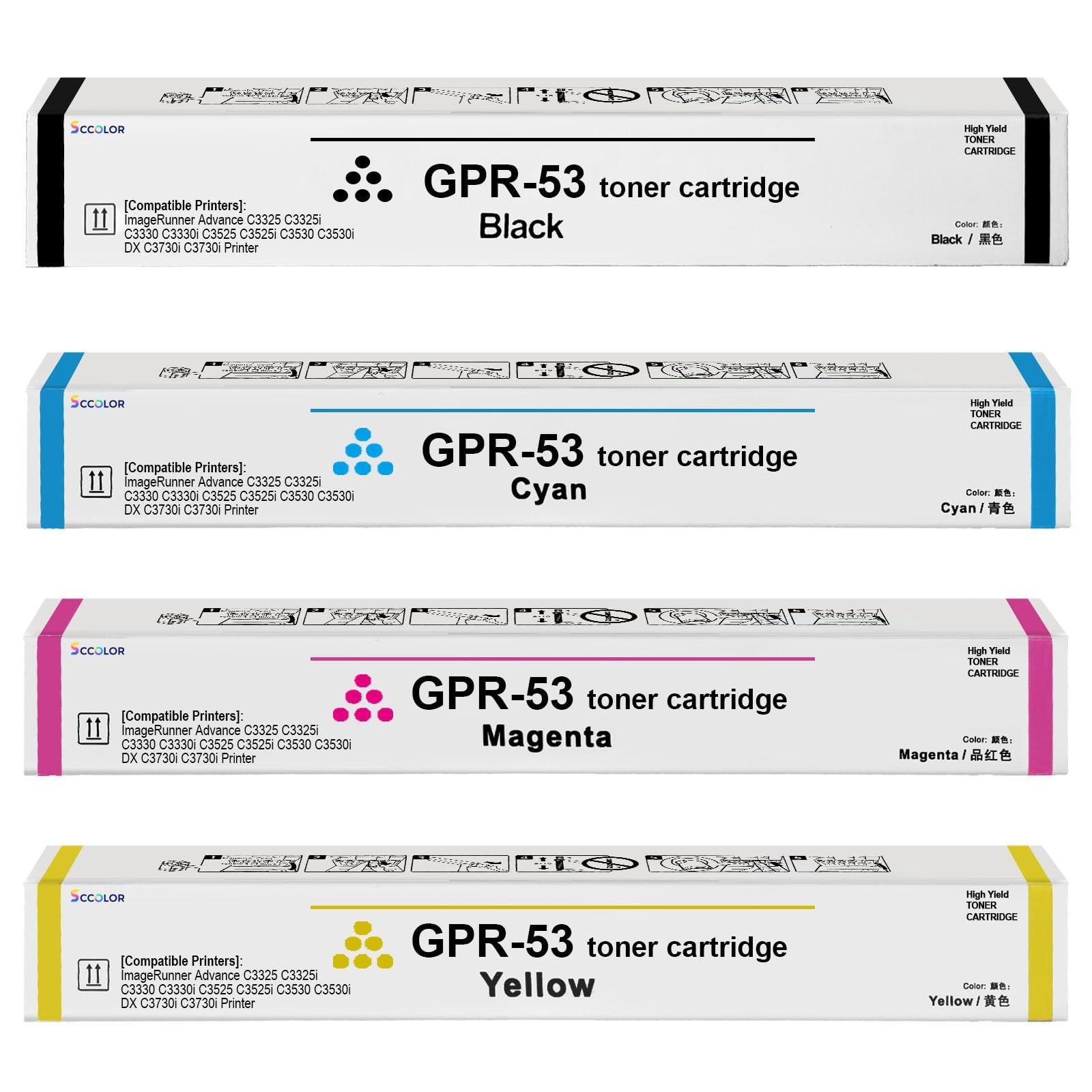 GPR-53 Toner Cartridge 4 Pack for Canon C3325 C3330 C3525 C3530 SCCOLOR