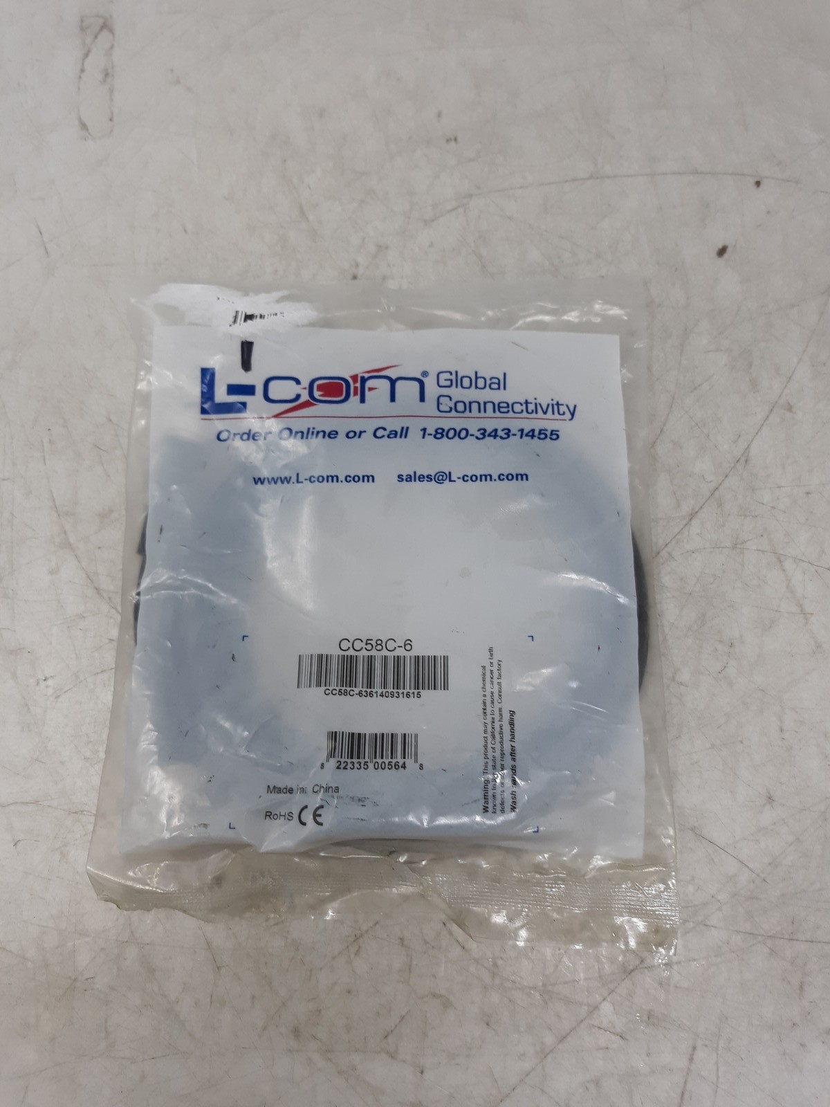 L-com CC58C-6 Coaxial Cable BNC Connector 6ft 