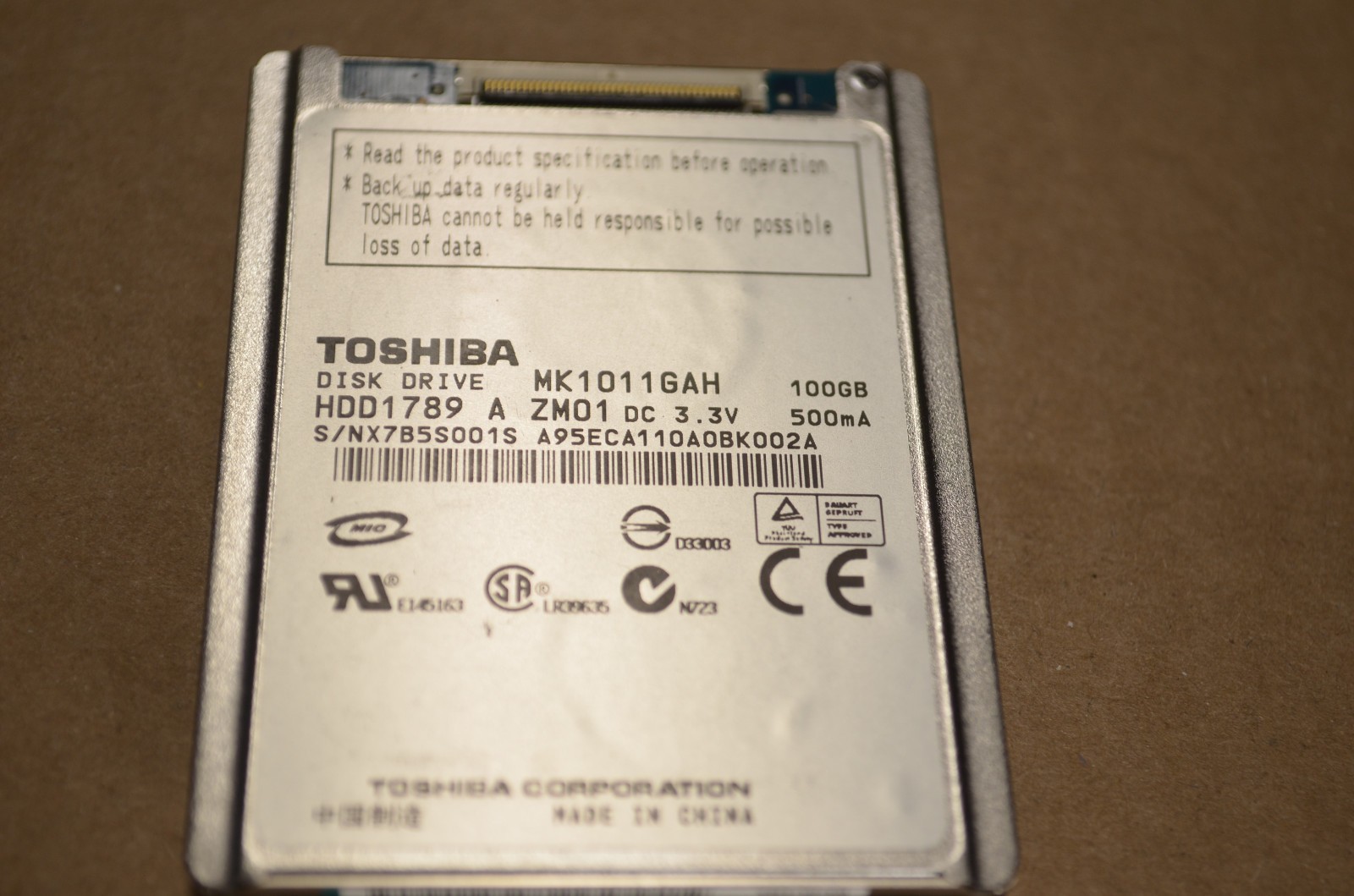 Toshiba 100GB MK1011GAH 1.8" hard drive for laptops/handheld PCs/iPods etc… E-