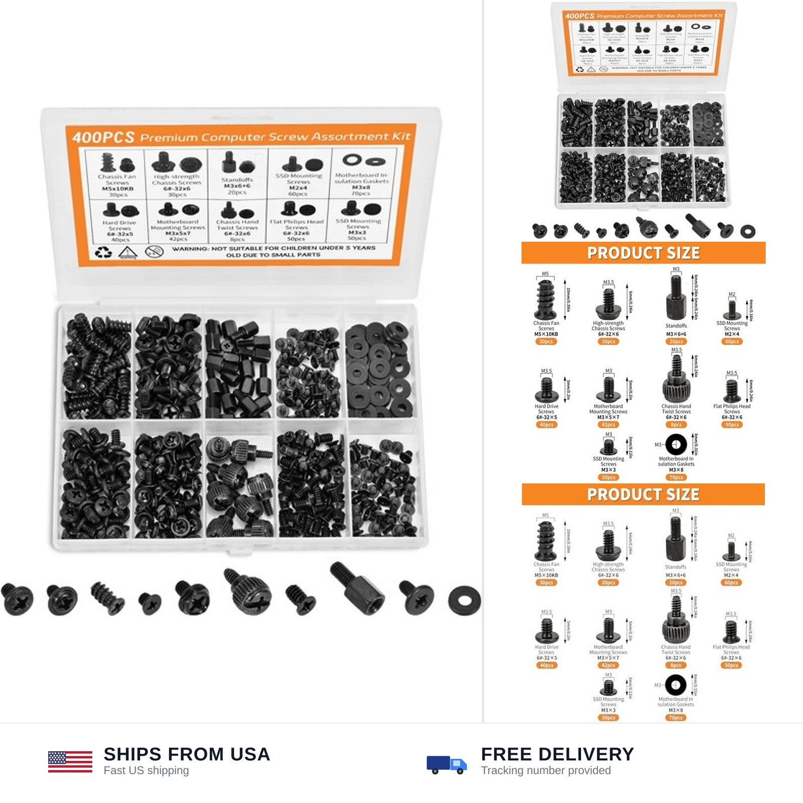 400Pcs Premium Computer Screws Kit for PC, Includes Motherboard Screws, Stand...