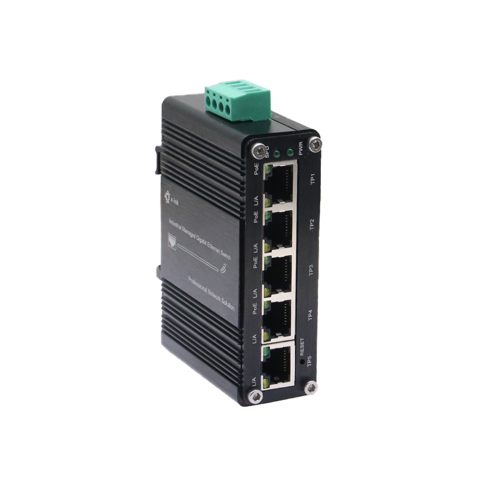 Mini Industrial Managed Gigabit PoE+ Switch (4x Port GbE 802.3at + 1x Port GbE)