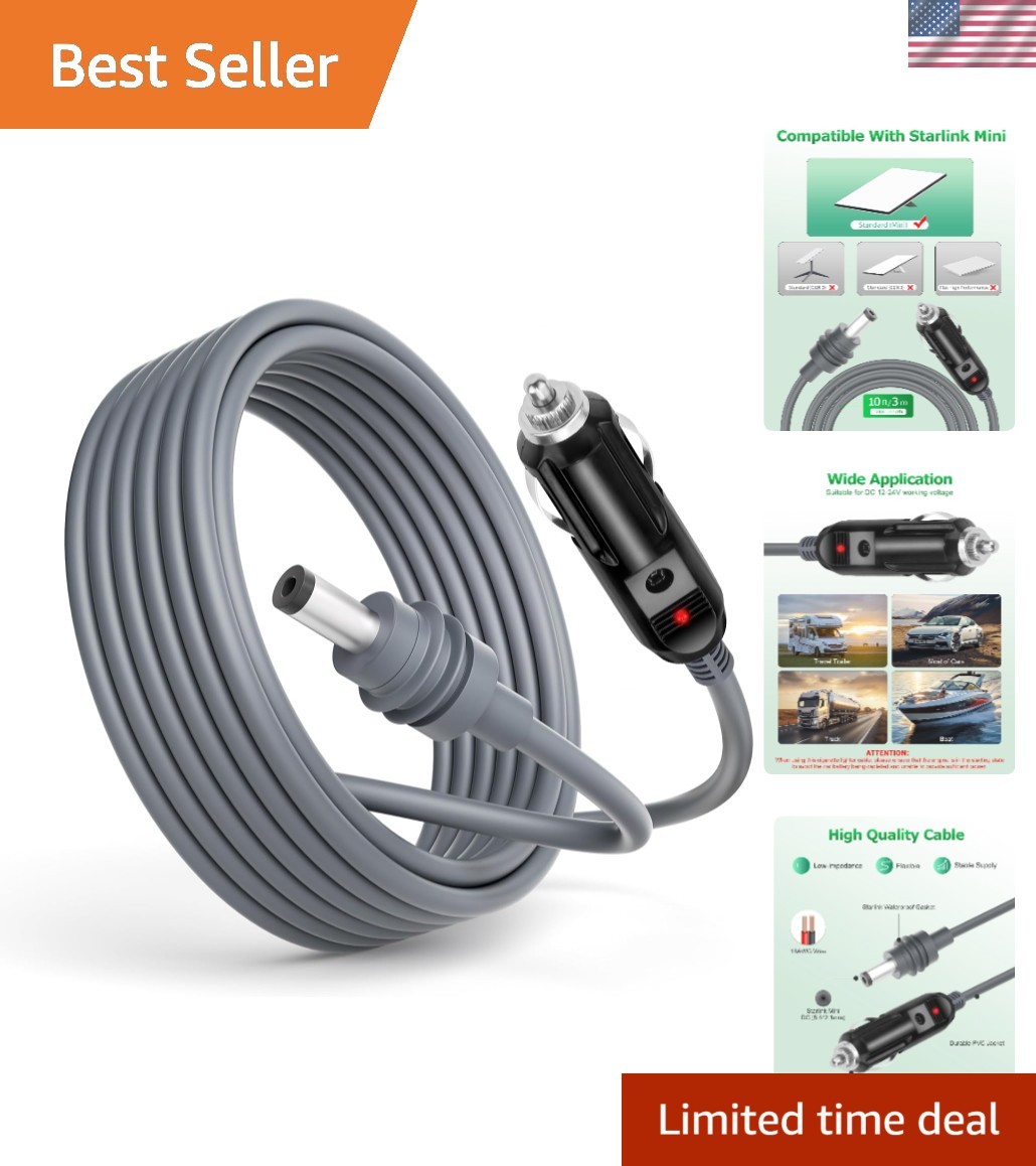 Reliable 10FT Starlink Mini DC Power Cord - For Trucks and Outdoor Gear