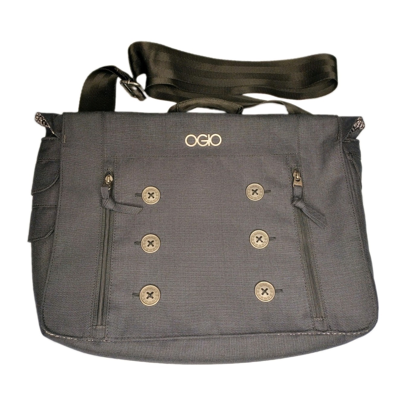 OGIO Manhattan Laptop Messenger Bag Button Accents Gray Dotted Liner 15" 