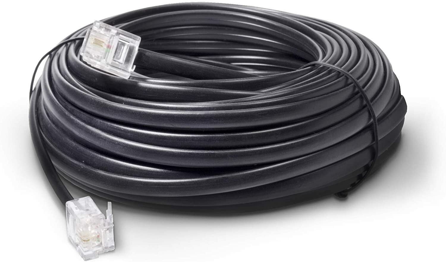 50 FT Feet Modular Phone Line Cord - High Quality 2 Conductor - Black - 1 Pack