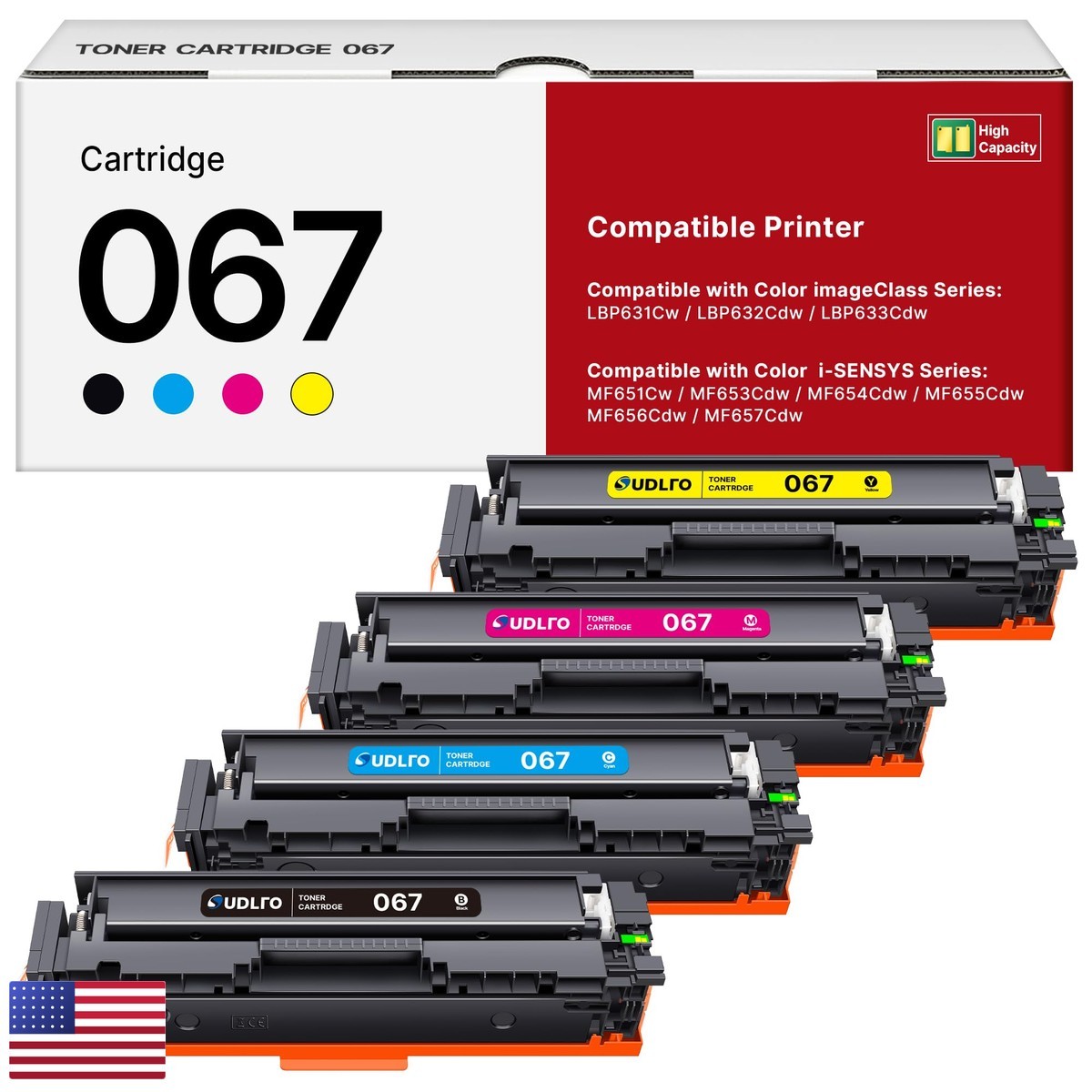 067H Toner Cartridges 4 Pack for Canon MF654Cdw MF656Cdw LBP632Cdw