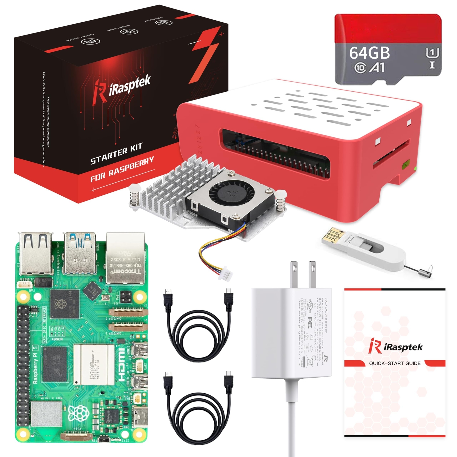 iRasptek Starter Kit for Raspberry Pi 5 RAM 8GB -Pre-Loaded with 64GB Edition...