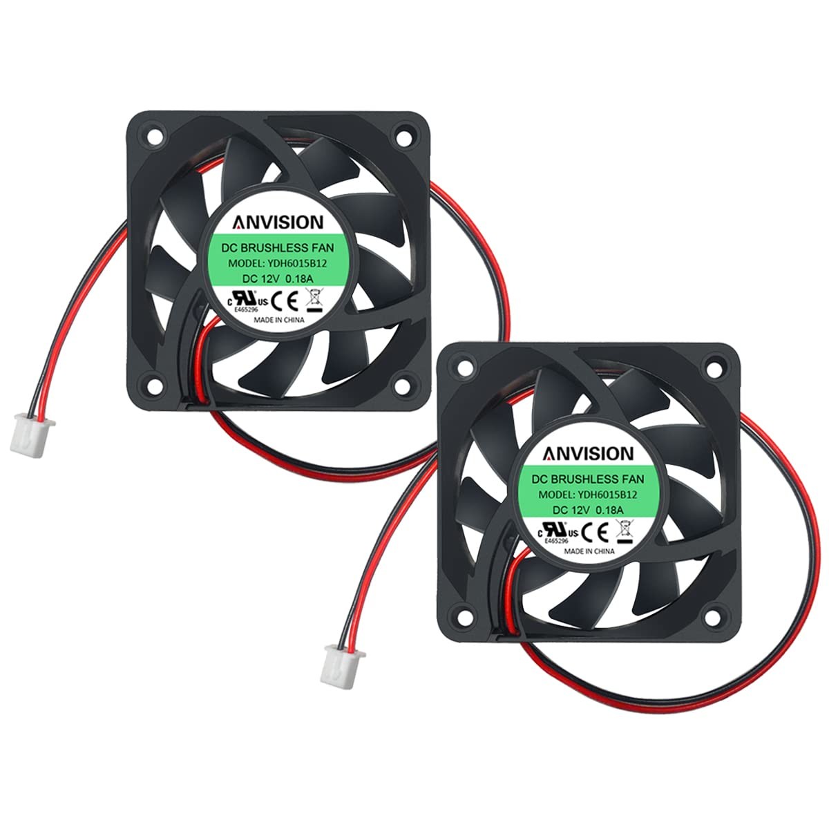 2-Pack 60mm x 15mm DC 12V Brushless Cooling Fan, Dual Ball Bearing