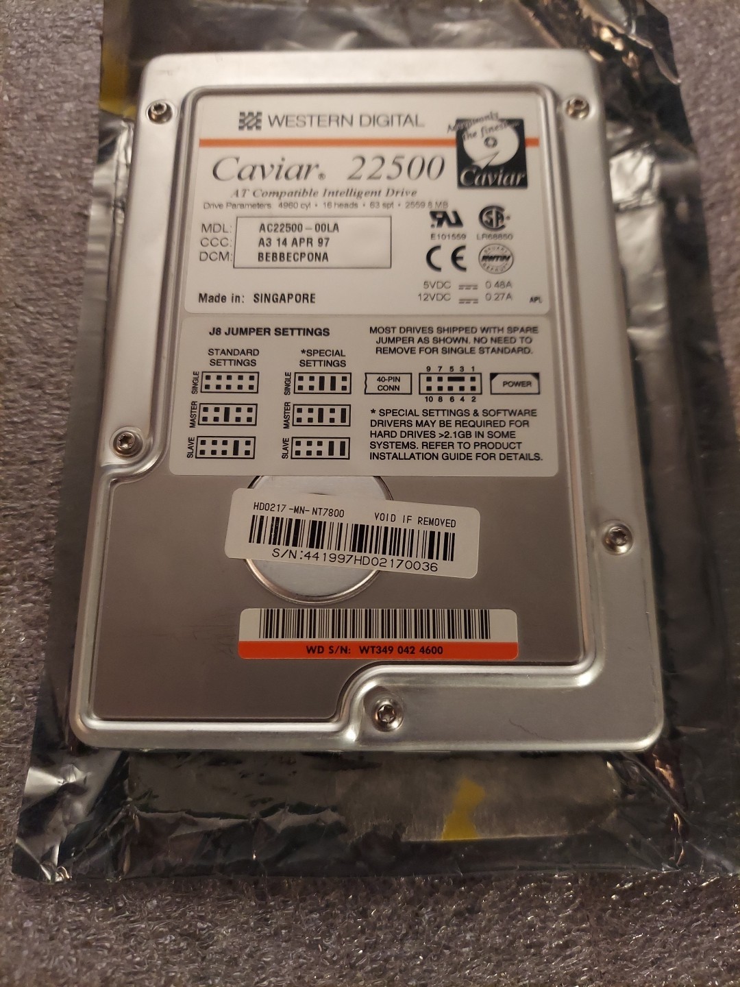 Tested GOOD Legacy Vintage WD Caviar 22500 2.5GB IDE ATA 3.5 HDD Hard disk drive