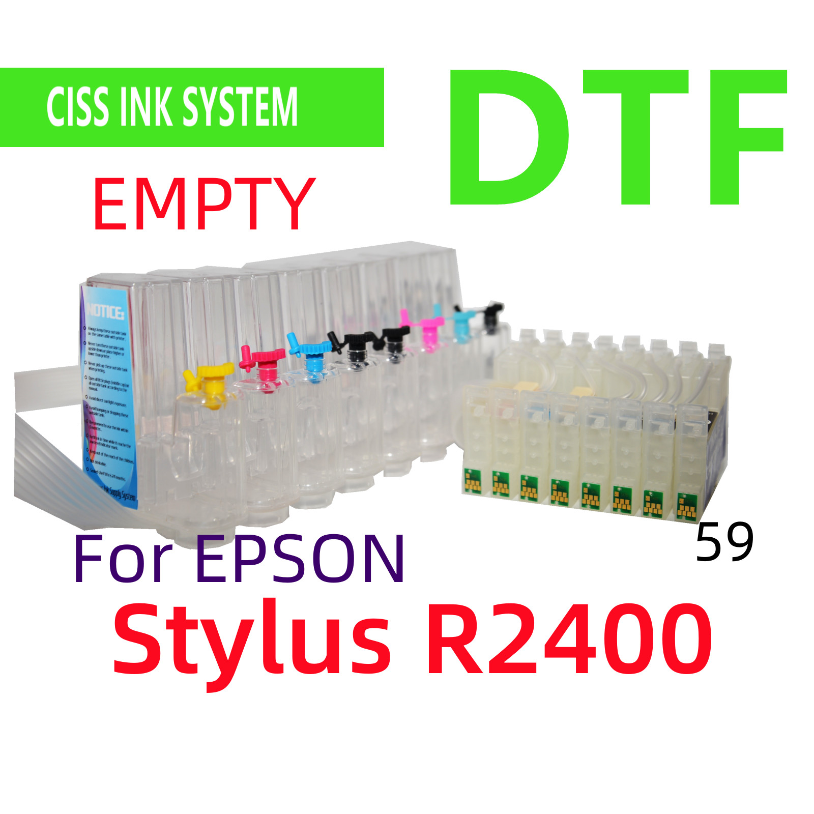 Refillable Empty Cis ciss ink system for Stylus R2400 Printer DTF Printing *