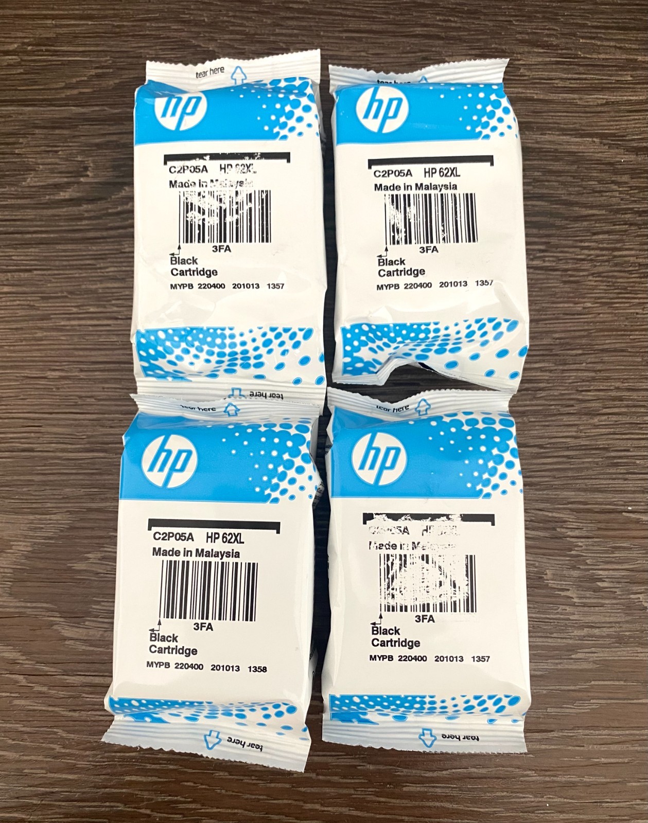Lot of 4 - New Without Box - HP 62XL High Yield Black Ink Cartridges
