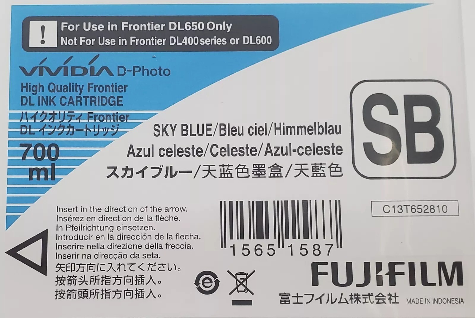 Genuine Sealed Fuji film DL650 Sky Blue Ink Cartridge 700mL C13T652810 2018