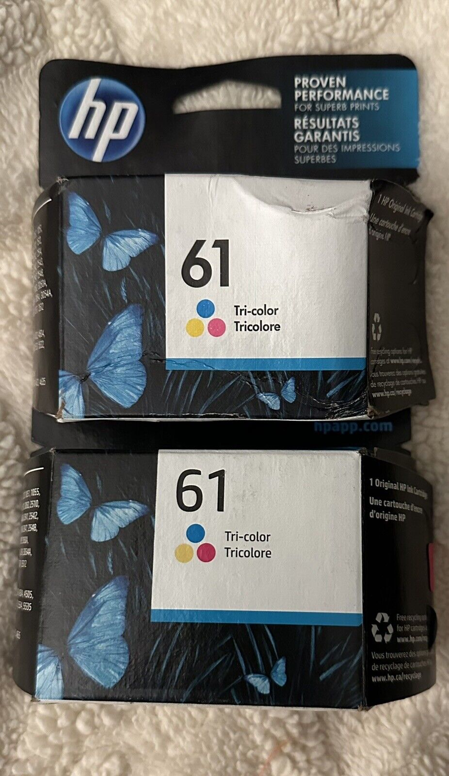 Genuine Hp 61 Tri Color Ink Cartridge Lot Of Two New/unopened
