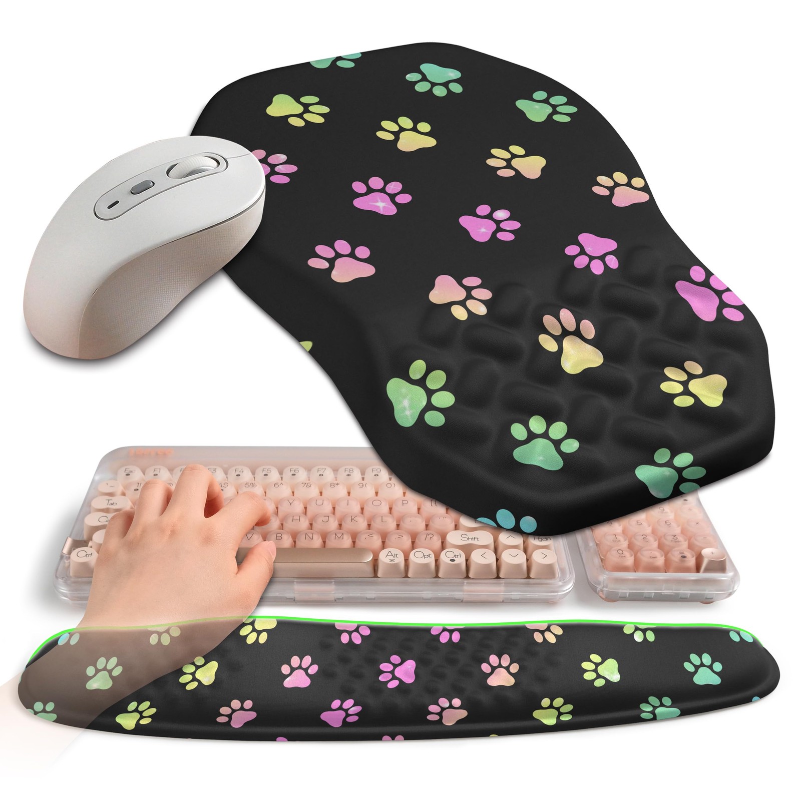 2-in-1 Ergonomic Set, Wave Keyboard Wrist Rest and Massage Slope Mouse Pad Wr...