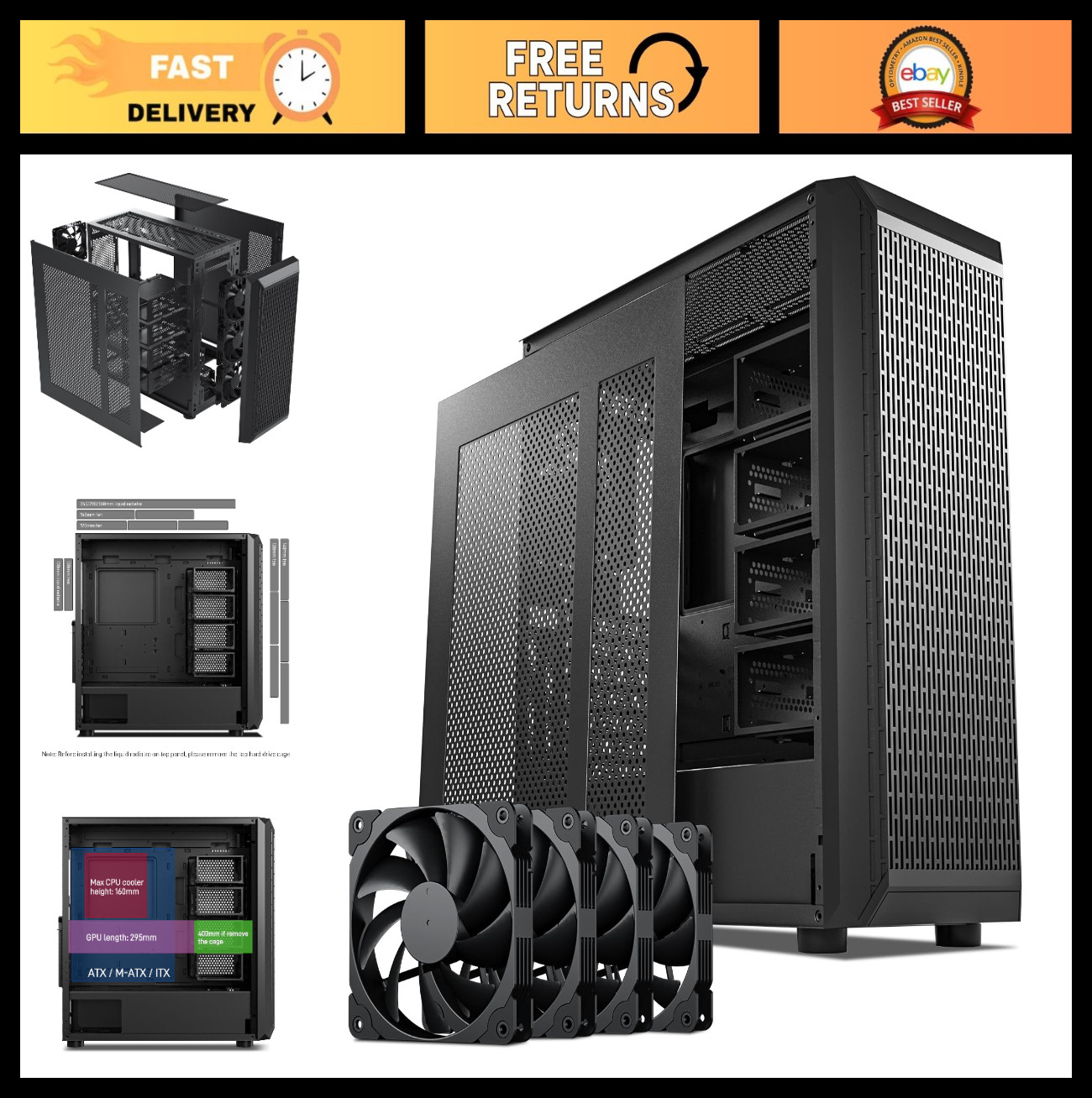 ATX NAS Computer Case with 4x120mm Fans, Dark Rock Classico Storage Master Desig