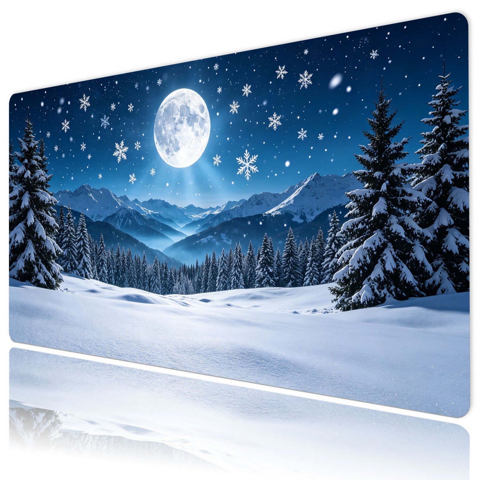 Night Starry Sky Full Moon Winter Forest Mat for Keyboard and Mouse Desk Pad