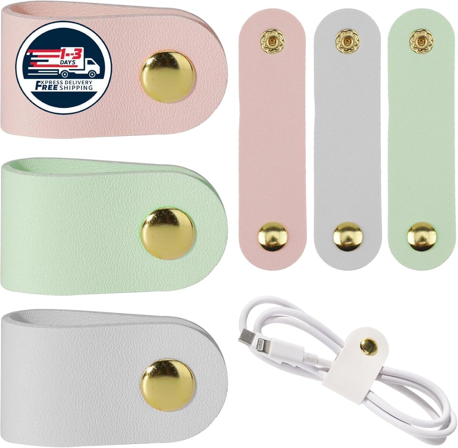 Organizador de cables de cuero de 6 piezas, correas reutilizables para cables