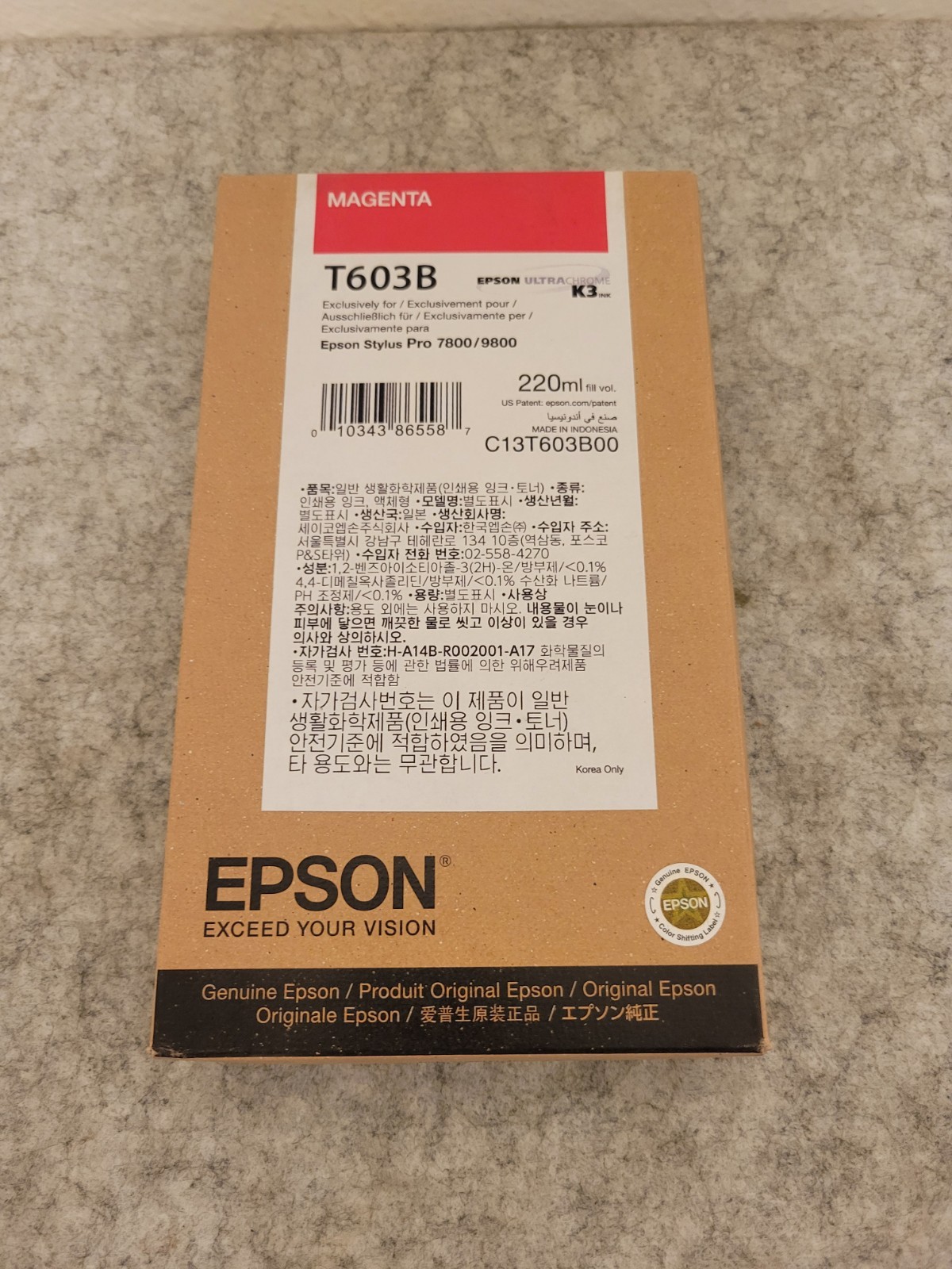 Genuine Epson 2022 T603B Magenta 220ml Ink Cartridge Stylus Pro 7800 9800