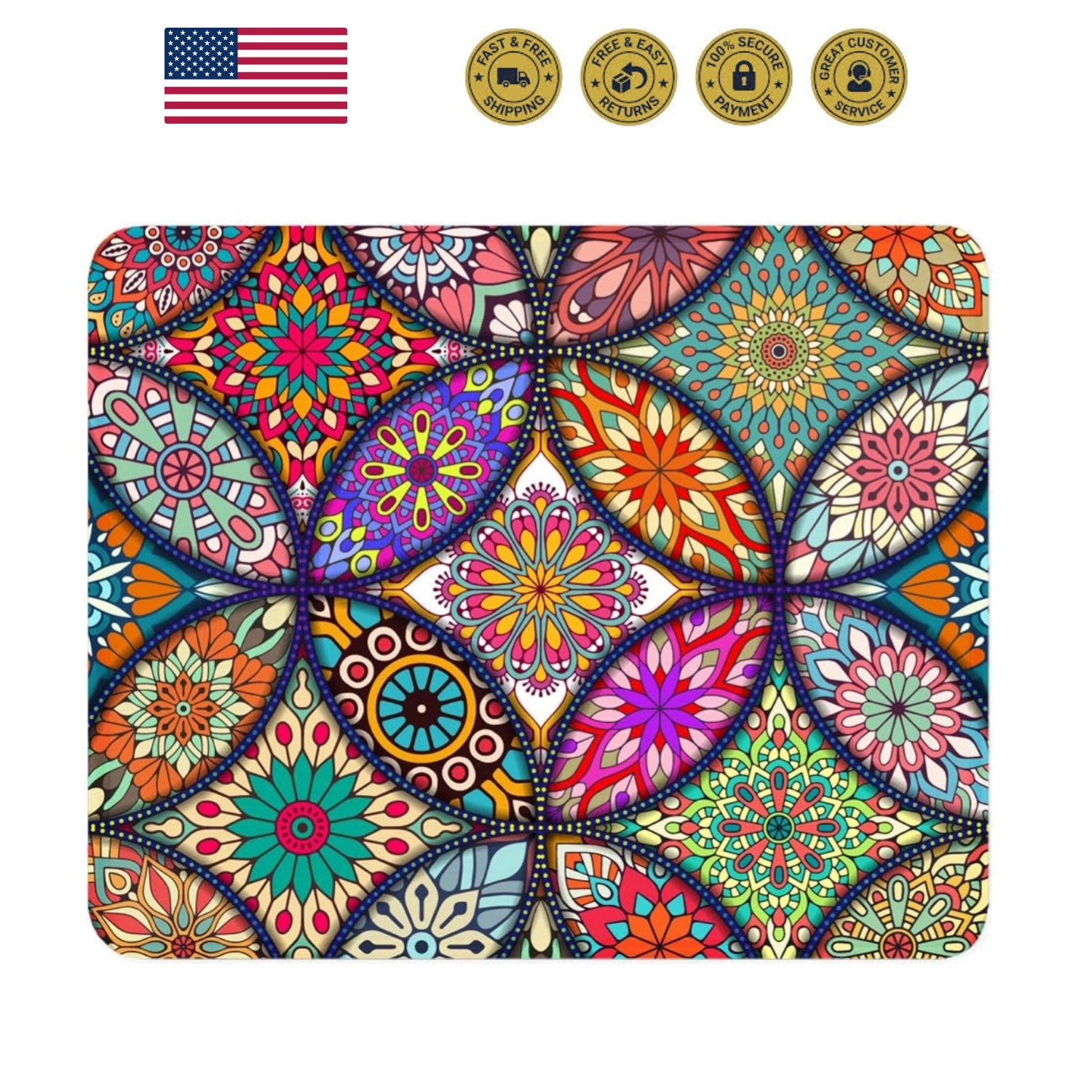 Mouse Pad, Floral Mandala Mouse Mat, Small Custom Mouse pad for Gaming, Offic...