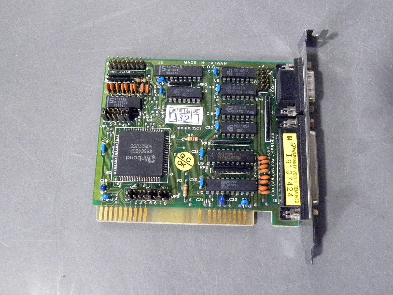 Vintage 8-Bit ISA Multi I/O Serial Parallel Card Winbond Game Port Com2 Port