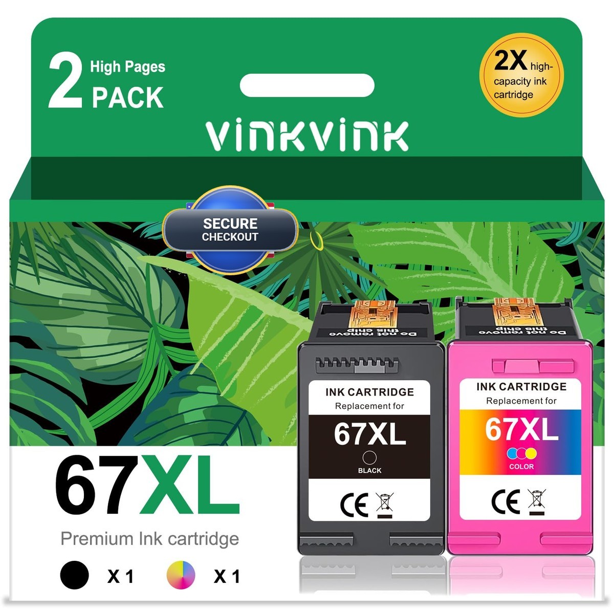 VINKVINK 67XL Replacement HP 67 67xl Ink Cartridges Black And Color Combo Pack