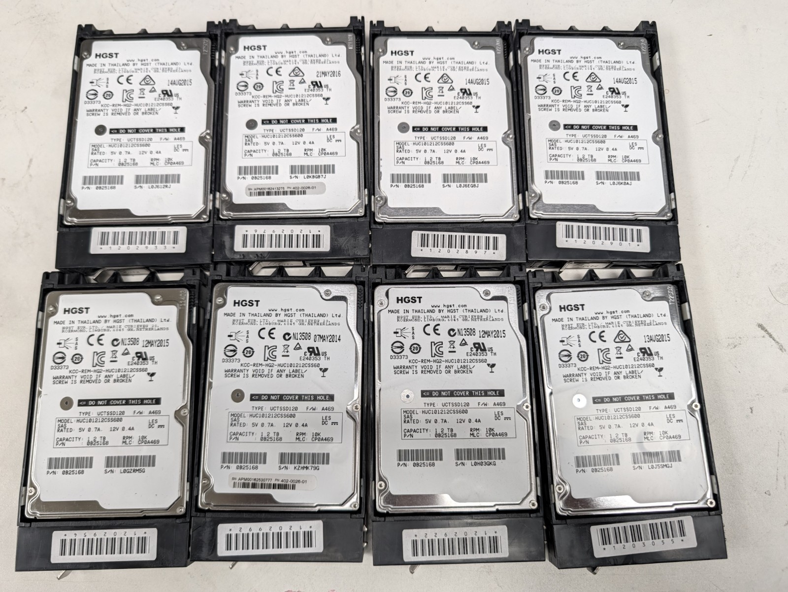 Lot of 8 HGST Dell 1.2TB SAS 6Gbps 10K 2.5" HDD HUC101212CSS600 0B25168