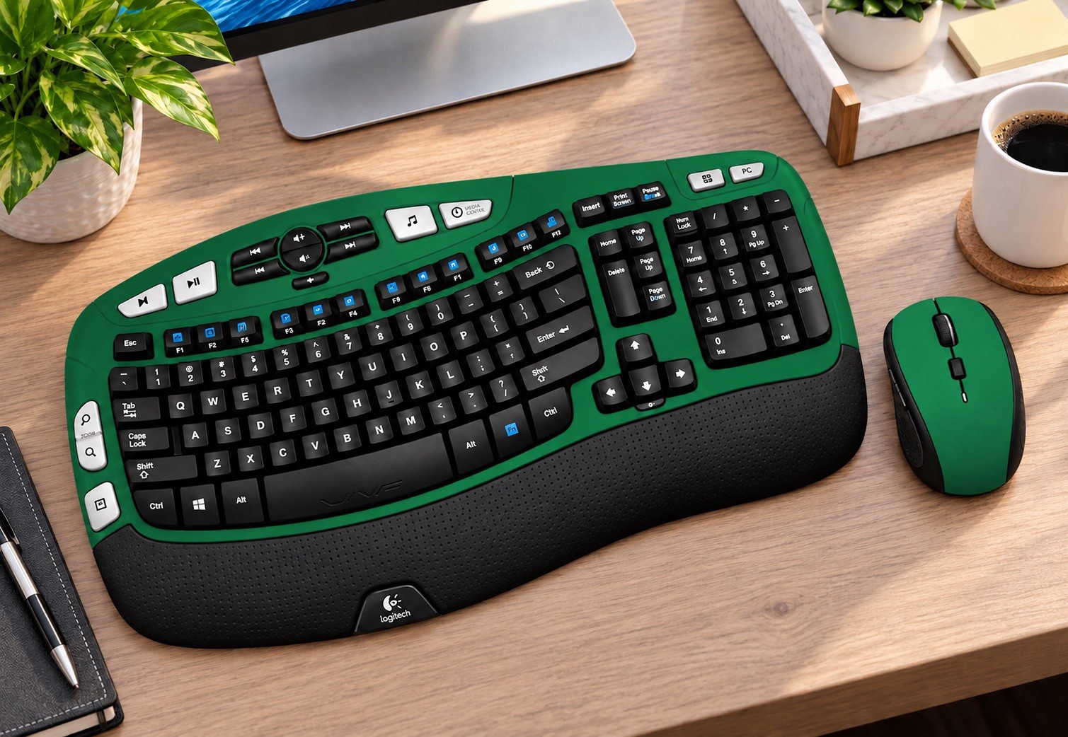 Logitech Custom MK570 Comfort Wave K350 Wireless Ergonomic Keyboard Combo USB