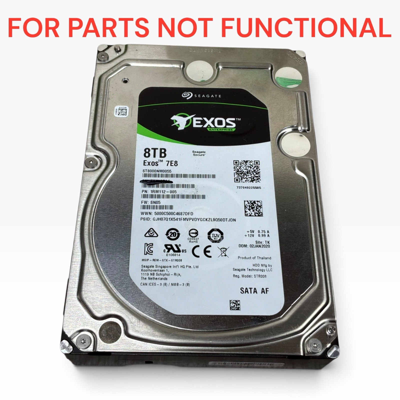 8TB Seagate Exos 7E8 3.5” SATA HDD ST8000NM0055 256MB FOR PARTS
