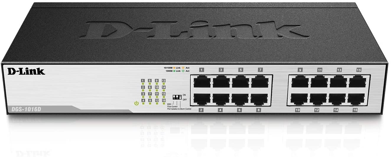 D-Link DGS-1016D 16-Port Green Ethernet Copper Gigabit Switch, Hub, Internet Spl