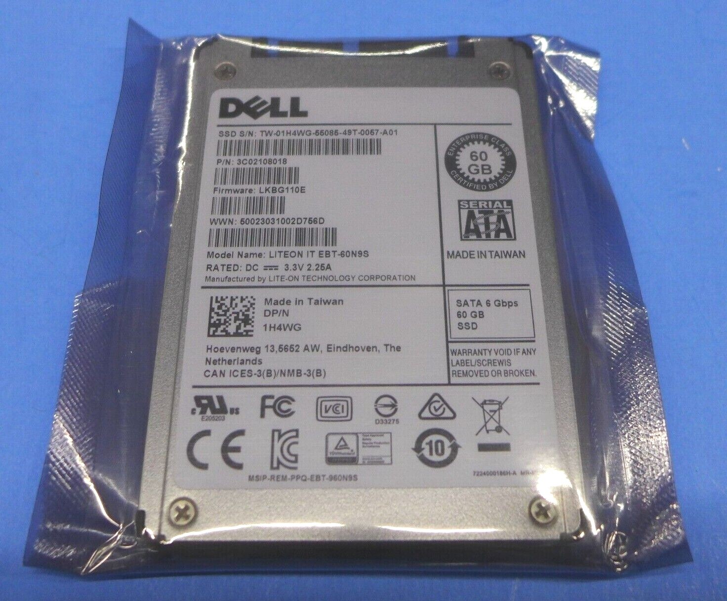 New Dell 60GB 6Gbps 1.8" SATA SSD Liteon IT EBT-60N9S 1H4WG